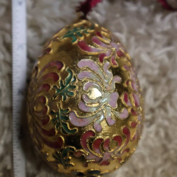Cloisonne Enamel Flower Swirl Egg Ornament Gold Pink Green Blue Easter 3.75" - Picture 15 of 15